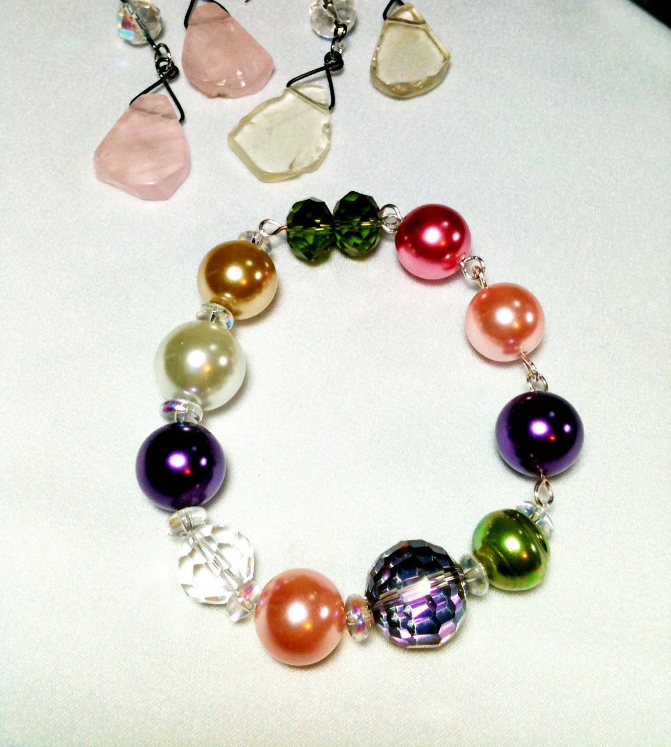 Glass Pearl and Crystal Rainbow Mix Bracelet by 2CarasCreations