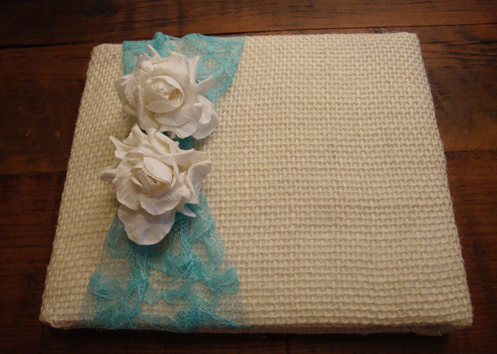 Rustic Garden Burlap and Lace Wedding Guest Book - Choose Your Colors