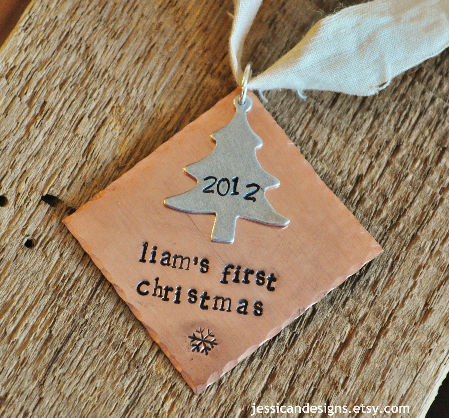 Personalized BABIES FIRST CHRISTMAS Ornament -Hand Stamped Diamond Christmas Tree Ornament -As Seen on Disney Baby