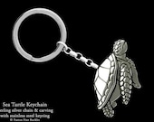 Sea Turtle Keychain / Keyring Sterling Silver