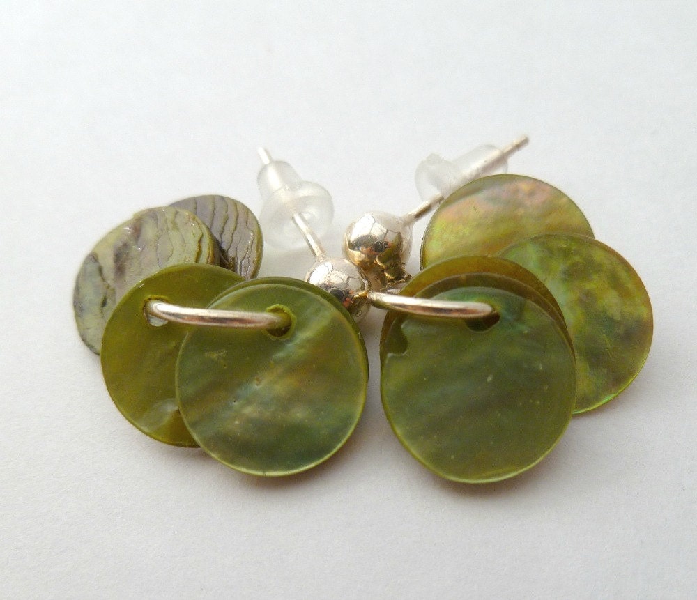 Green Shell Earrings on Sterling Silver Posts