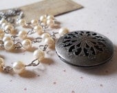 Silver Locket Long Necklace, Dark Silver Locket Necklace, Keepsake Locket Necklace, Round Locket Necklace, Locket Necklace