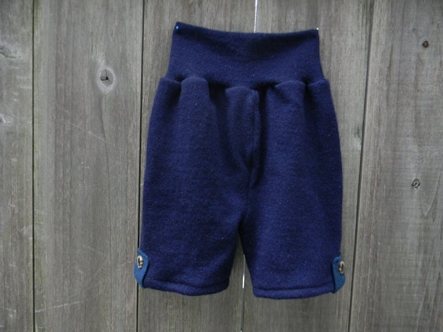 Upcycled Merino Wool Shorties Soaker Cover Diaper Cover Navy Blue With Straps And Buttons MEDIUM 6-12M Kidsgogreen