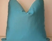 Decorative Pillow - 18 inch -  Deep Turquoise Silk Pillow - White Silk Piping - Lilly Pulitzer inspired