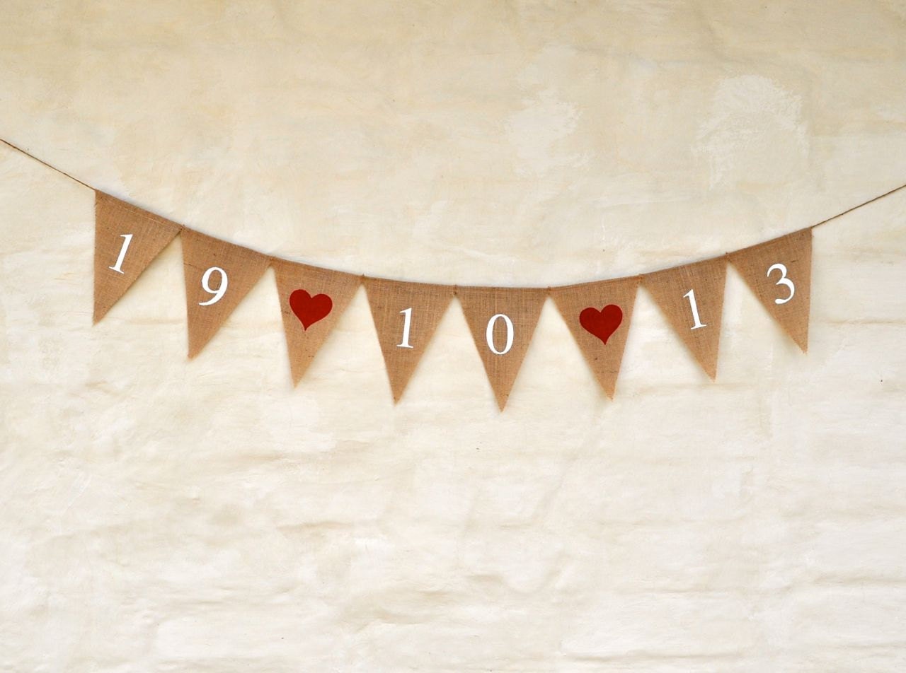 SAVE THE DATE Custom Hessian Burlap Wedding Celebration Party Banner Bunting Decoration