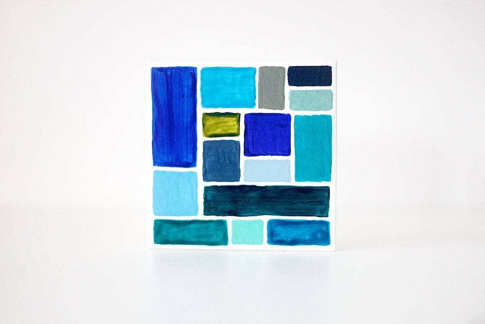 Hand Painted Art Tile - Blocked . B33