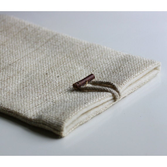 iPad Sleeve. Burlap. Birch Button and Hemp Twine. All Natural Materials. iPad case. iPad Cover.
