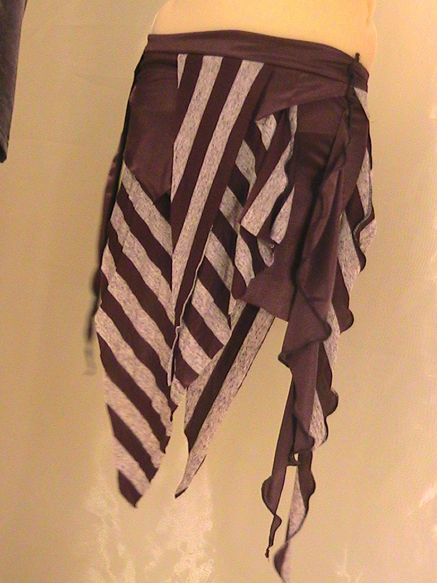 Tribal Belly dance Seaweed skirt, panel skirt , hip apron in Brown stripes XS-SM