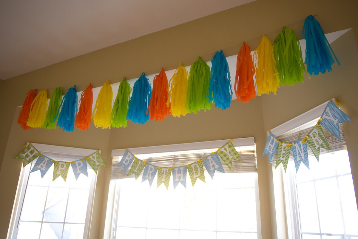 Tissue Paper Tassel Garland - Orange, Yellow, Green, Blue Il_170x135