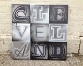 Cleveland No. 37 Large Block Lettering Painting on Canvas 24 x 24