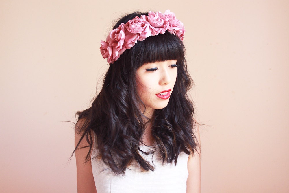 pastel pink rose crown - statement large flower rose crown, santa monica, headpiece, hair accessory, festival crown, romantic, whimsical.