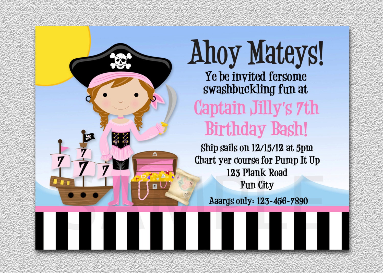 Pirate Party Invitation Pink Pirate Birthday Party Invitation Printable Il_570xn
