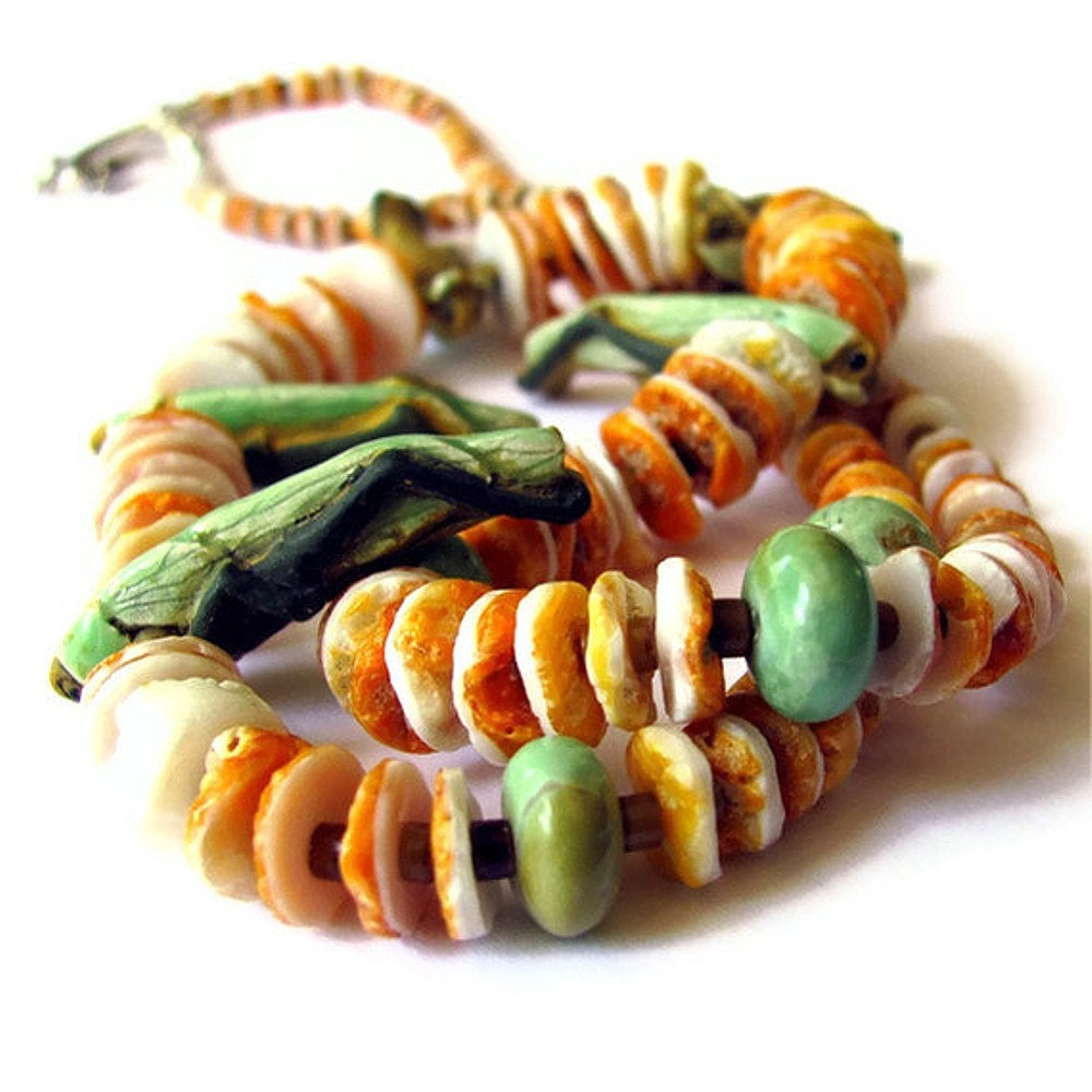 Grasshopper Necklace Native American style unique jewelry turquoise spiny oyster southwestern jewelry necklace sci fi