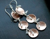 Handmade copper dangle earrings, copper disc, disk, long, beaded, wire wrapped, metalwork earrings, Mimi Michele Jewelry