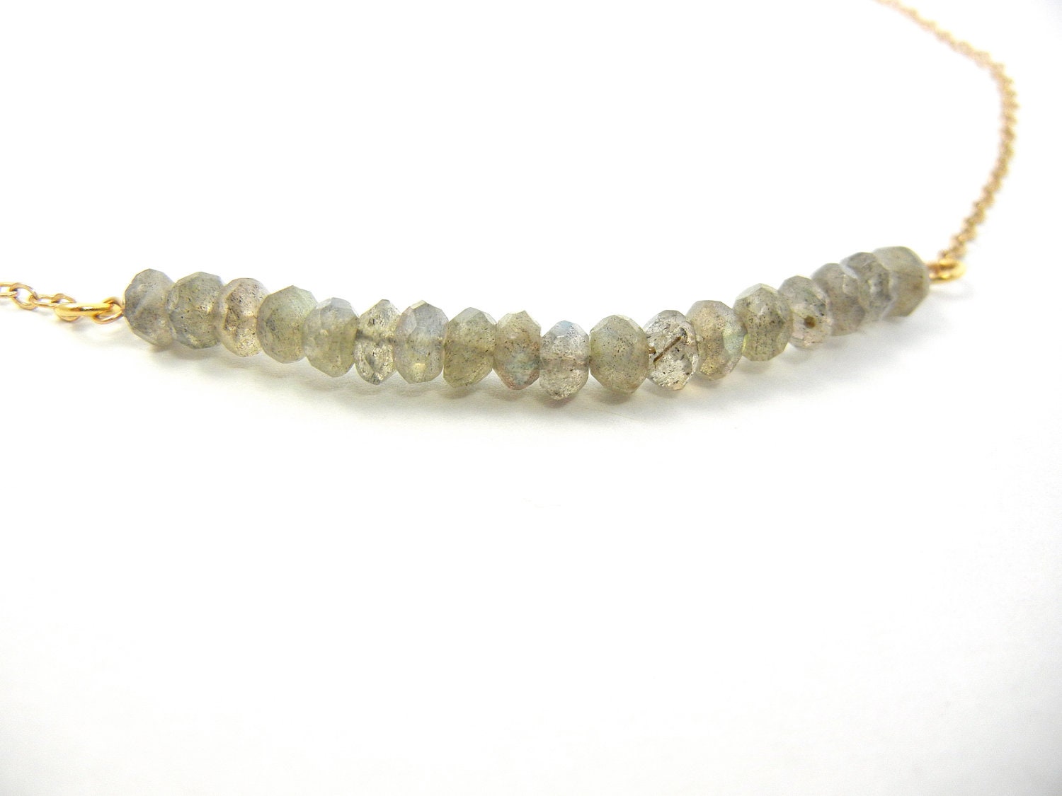 Labradorite Beaded Necklace, Gold Single Strand Necklace, Gold Chain Necklace