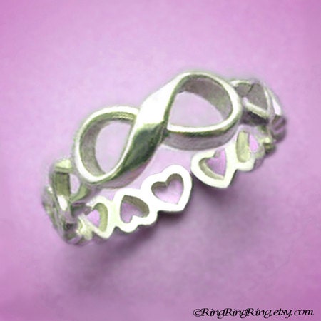 925 Infinity ring with heart  - Adjustable Sterling Silver ring jewelry, girlfriend promise 090912