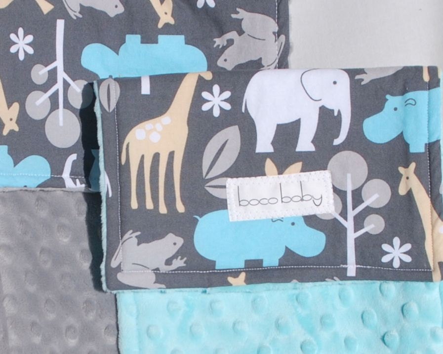 Baby Boy Minky Burp Cloths - Set of 2 - Sea Zoology with Aqua Blue and Light Gray Minky - Ready to Ship