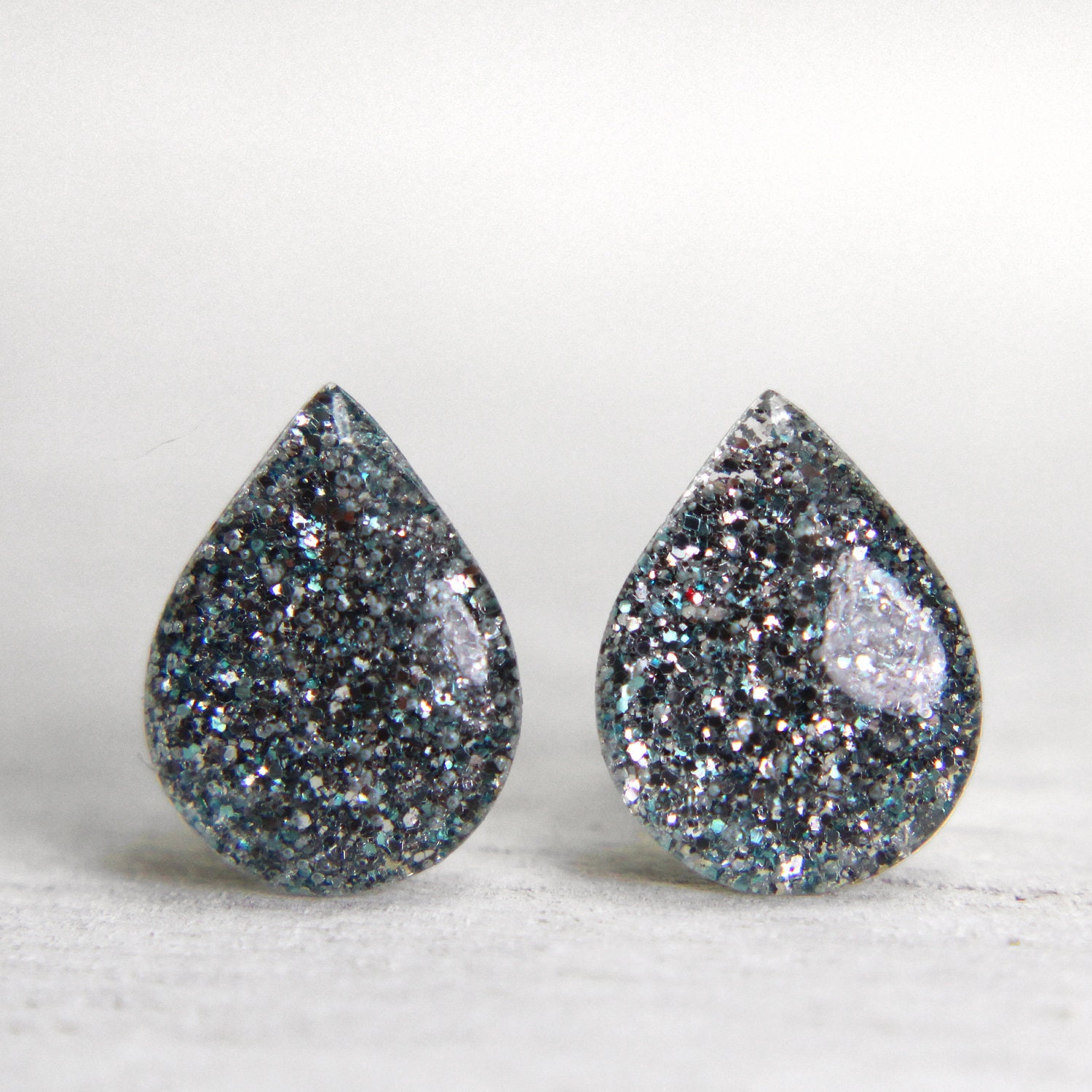 raindrop post earrings in shimmery light blue post earrings glitter jewelry