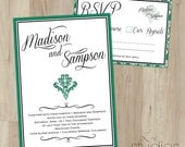 DIY Wedding Invitation Suite -- Emerald Damask