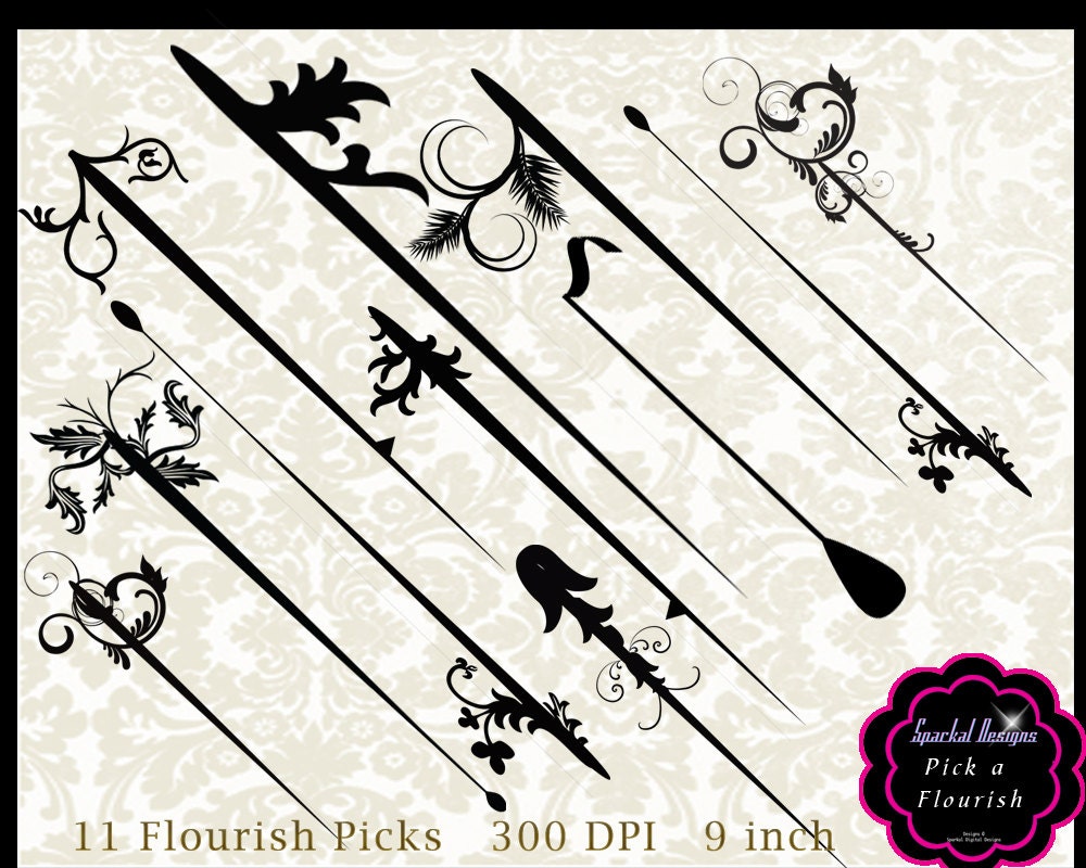 Wedding Clip art Photoshop Brushes Flourish Picks Hat Pin Clip art Instant Download Wedding Invitation flourishes Party Invitation clipart Il_570xn