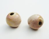 Ceramic Pottery Beads Handmade White Stoneware Pink Blush Cream Beige Glaze Romantic Rustic Modern Large Round Focal Pair Set Duo Two 2 Dos