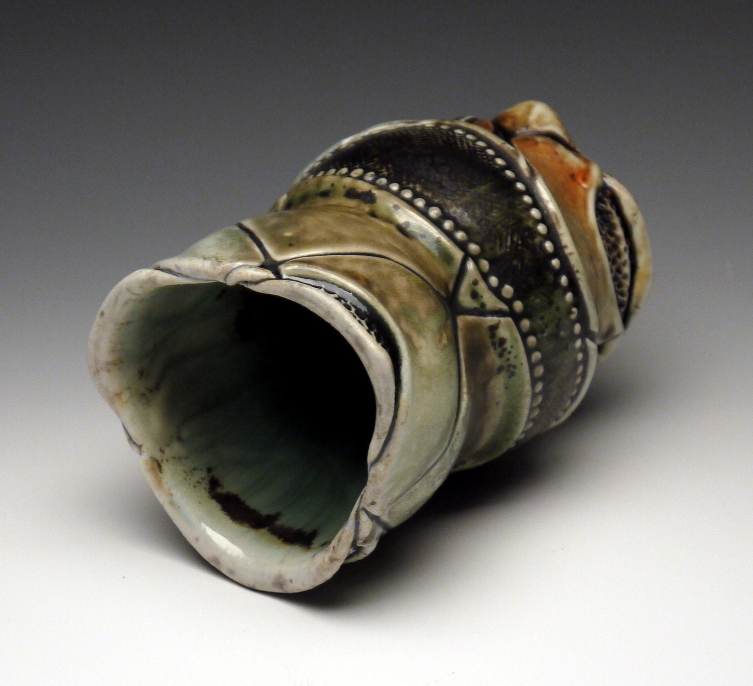 Cup, Porcelain with Oribe glaze, woodfired