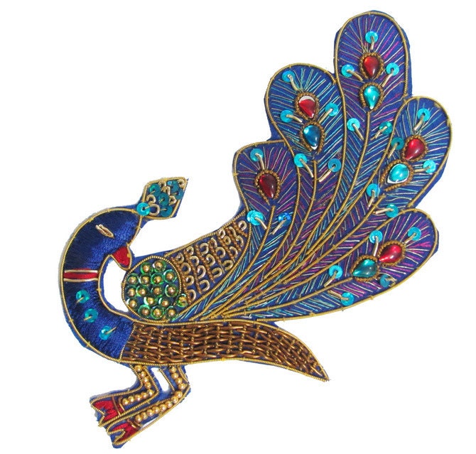 FREE SHIPPING 1 Pcs stunning Peacock Applique Sewing Sequins New Patch - PA25