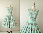 Vintage 50's Dress // Vintage 50s Mid Century Op Art Print Cotton Garden Party Summer Day Dress S M