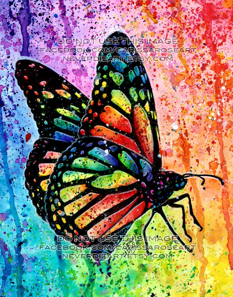 HALF OFF - Today only - Art Print Butterfly Rainbow Pop Art Splatter Portrait apprx 11x14
