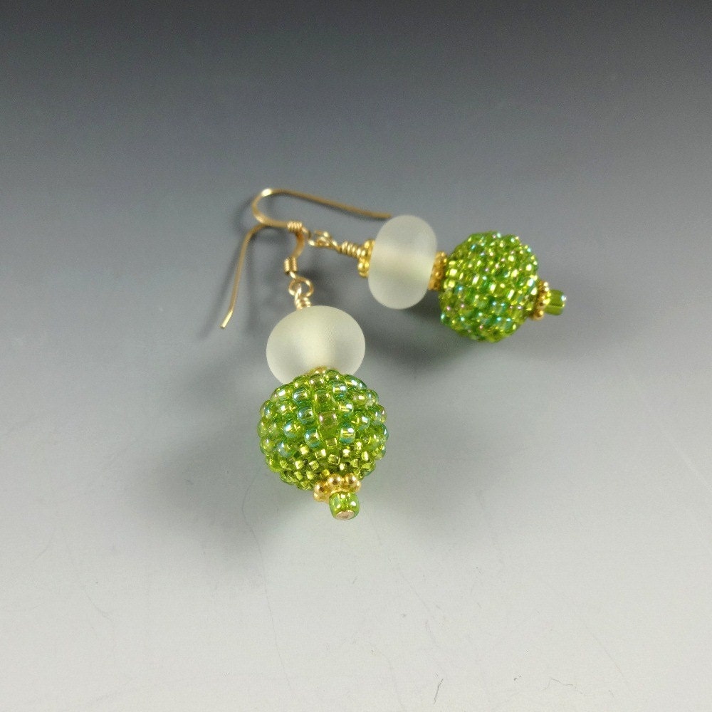 Jewelry Earrings Dangle Beaded Lampwork Green Gold Filled