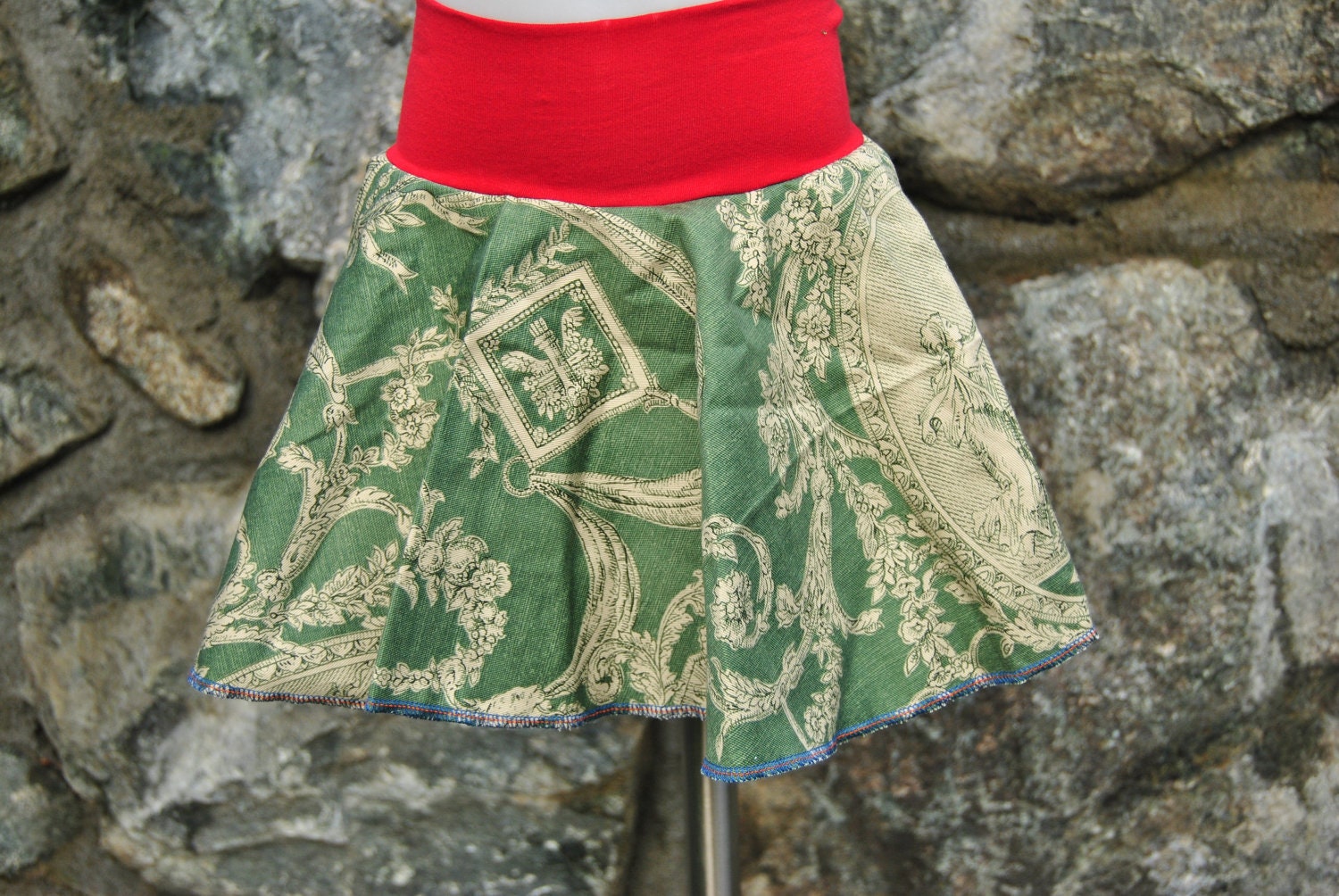 Girls Green Twirl Skirt Vintage Fabric