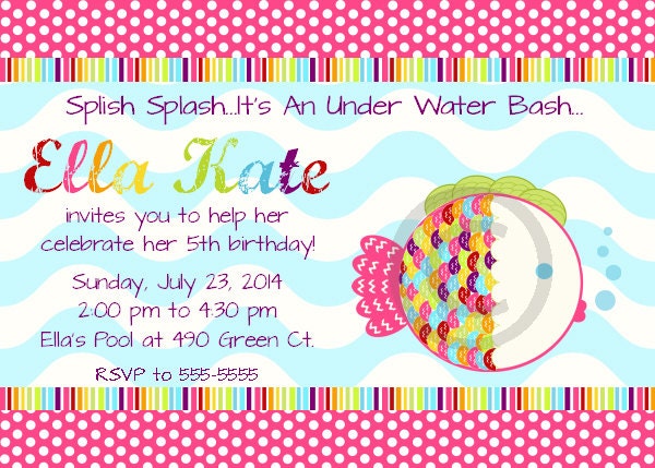 Rainbow Fish Printable Custom Non Photo Invite for Birthday Party or Baby Shower DIY Invitation by BeeAndDaisy Il_570xn