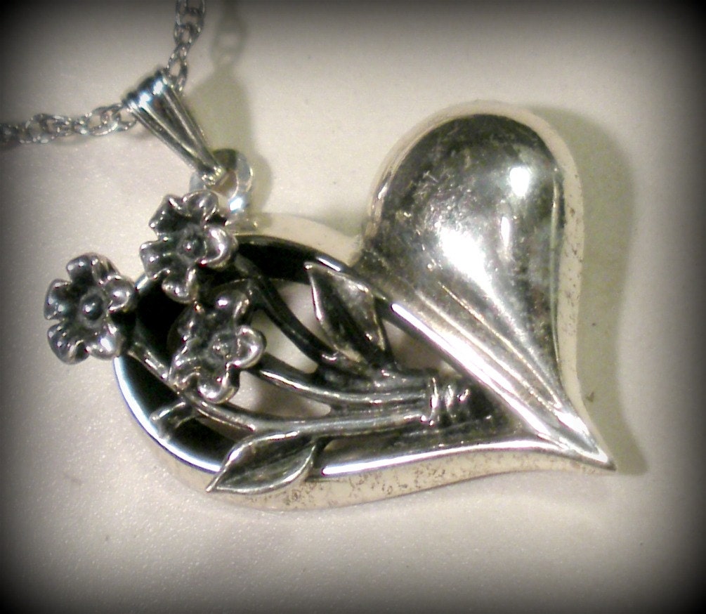 Sterling Heart & Flower Pendant