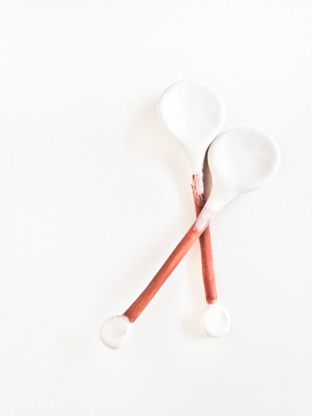Ceramic Spoons Home Decor Gift Handmade Collector in White Glaze - pair of small spoons - aveshamichael