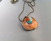 Enameled copper necklace with custom stamped tags