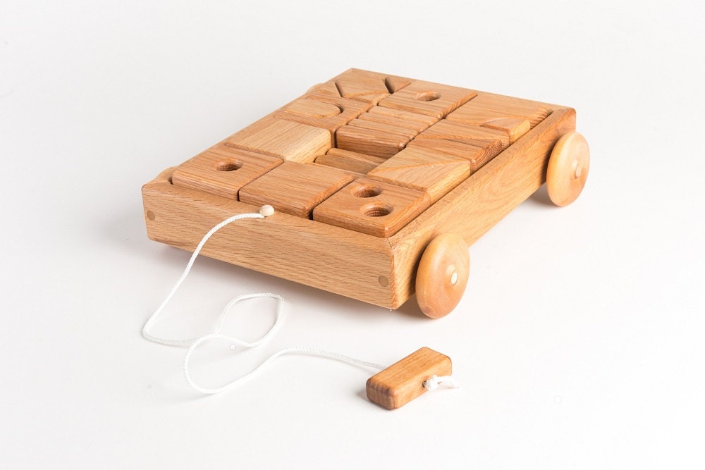 Wooden Toy Blocks Wagon Classic Wooden Toy