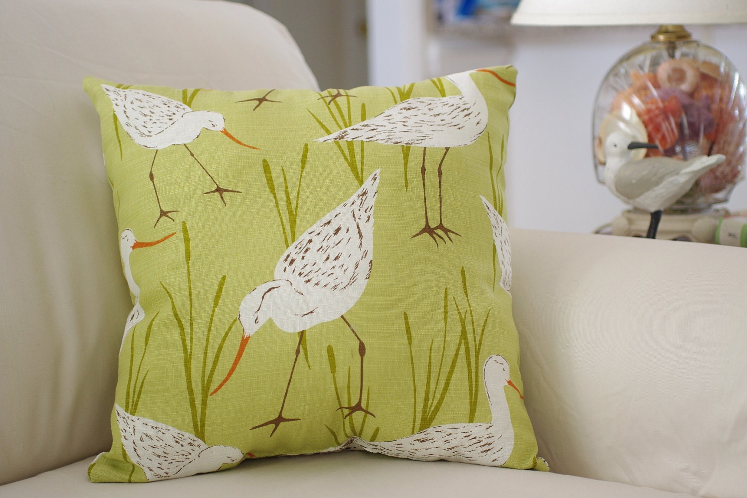 Beach Decor Sandpiper 16x16 Throw Pillow - Green