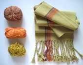 Mustard Handwoven Scarf, Yellow Pima Tencel and Multi Öko Fiber handwoven Scarf - 'Smoky Maiz'