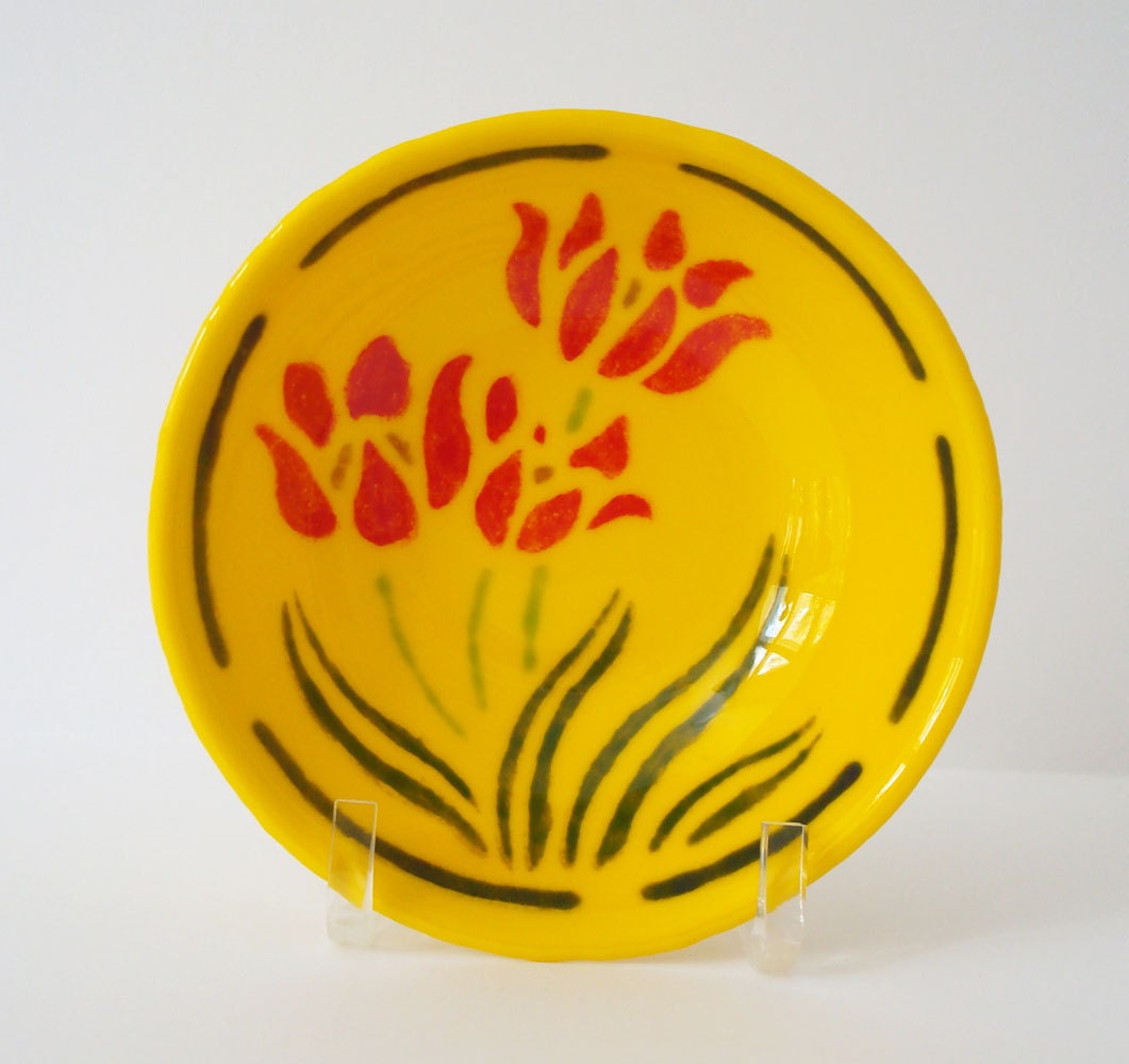 Tulip Fused Glass Bowl Large Flower Decorative Dish