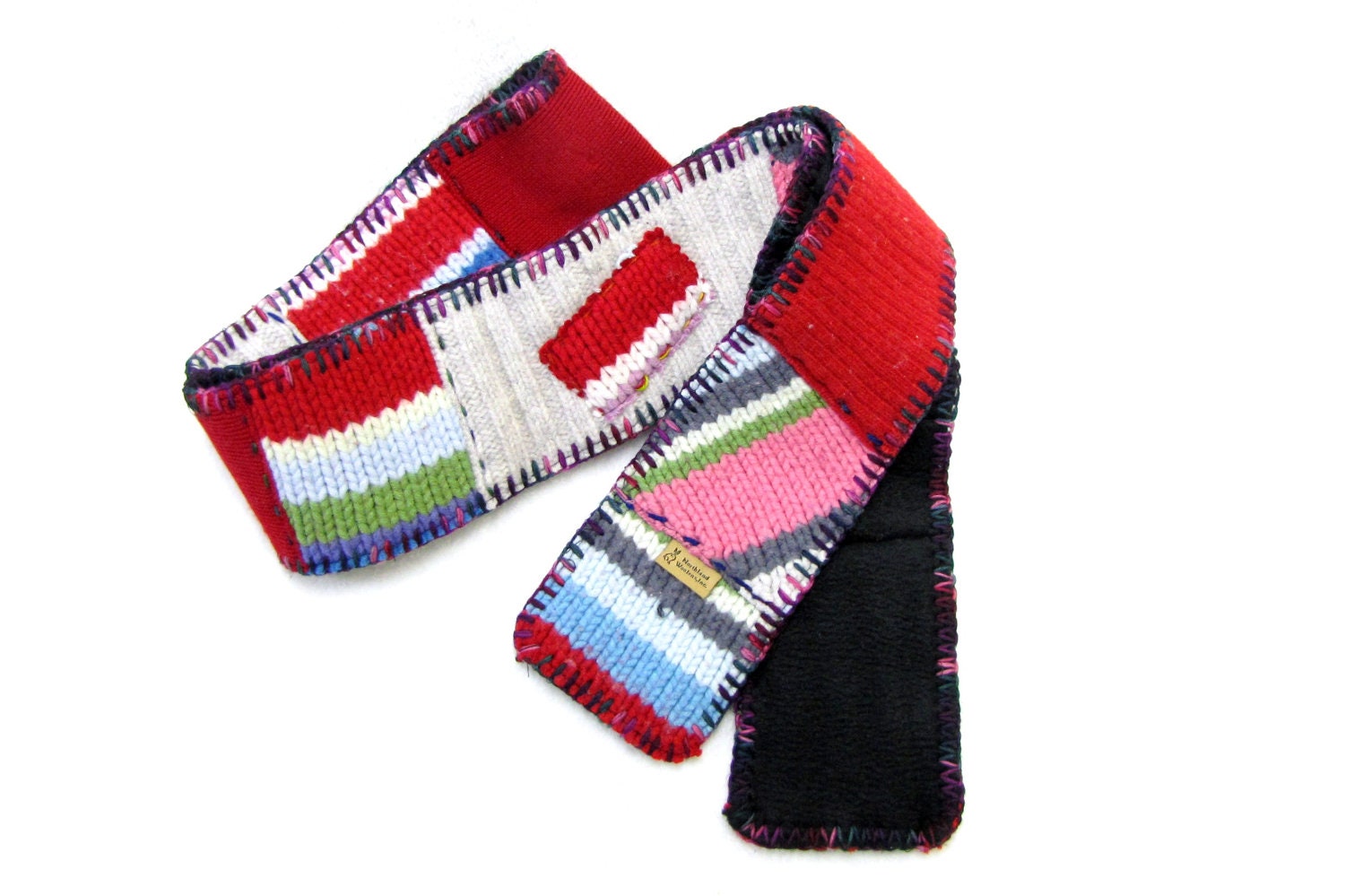 Upcycled Wool Sweater Scarf Made from Recycled Felted Sweaters, Fleece Backing and blanket stitched edges - 1