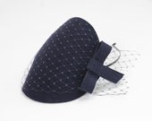 Navy Blue Fascinator with Veil and Simple Bow