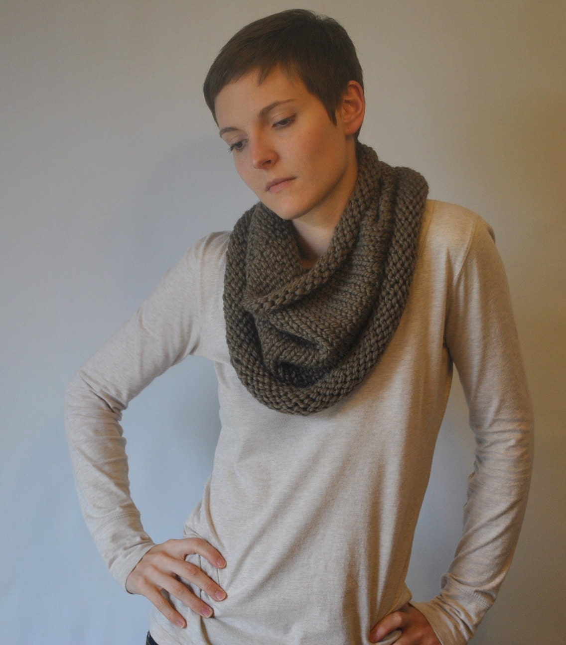 chunky cowl scarf neck warmer - taupe - the emory
