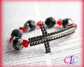 Black and Red Sideways Cross Faith Bracelet