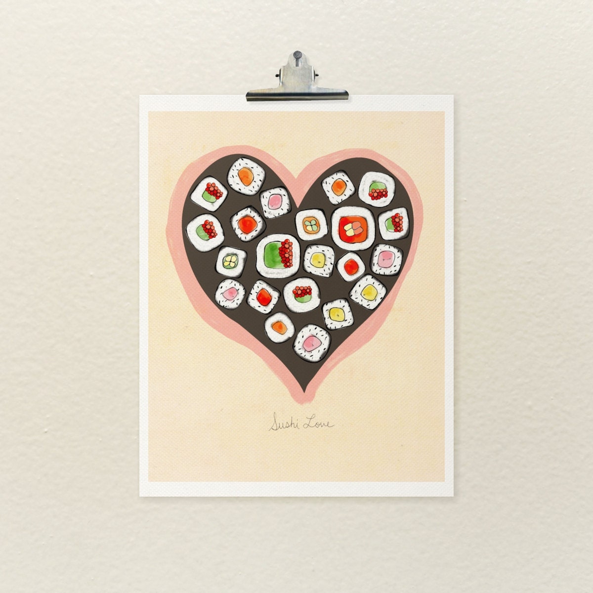 Sushi Love 8x10 / Kitchen Art Decor, Illustration, Drawing, Digital Print, Giclee, Food Art, Asian, Japanese, Poster Print, Art Poster