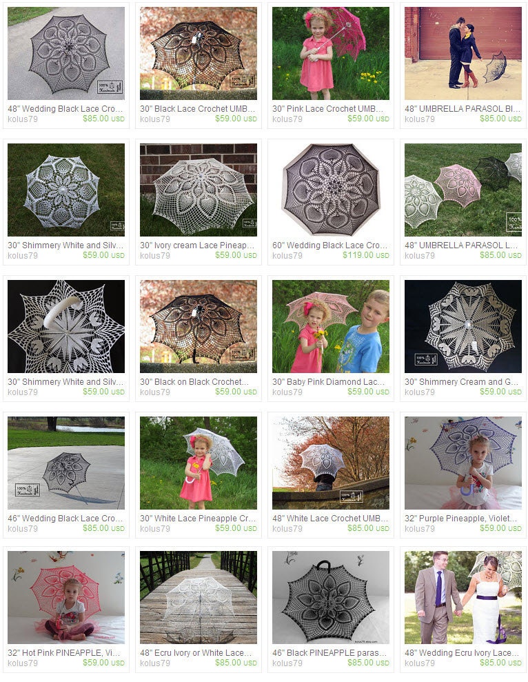 48" UMBRELLA PARASOL  Black Lace Crochet , Made in USA, Steampunk, Goth, Party Favor, Mothers Day Wedding - Made to Order