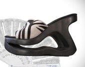 90s womens black and white minimalist cut out wedge wooden platform clog size 7-7.5