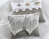 Organic Lavender Sachets Pair Natural Linen Vintage Textiles Crochet Dog