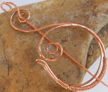 Copper Swan,  Wire-Wrapped Scarf Pin