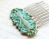 Verdigris Patina Comb, Victorian, Floral, Vintage Style, Shabby Chic, French Romantic, Rustic Teal Aqua Patina, Blue Green