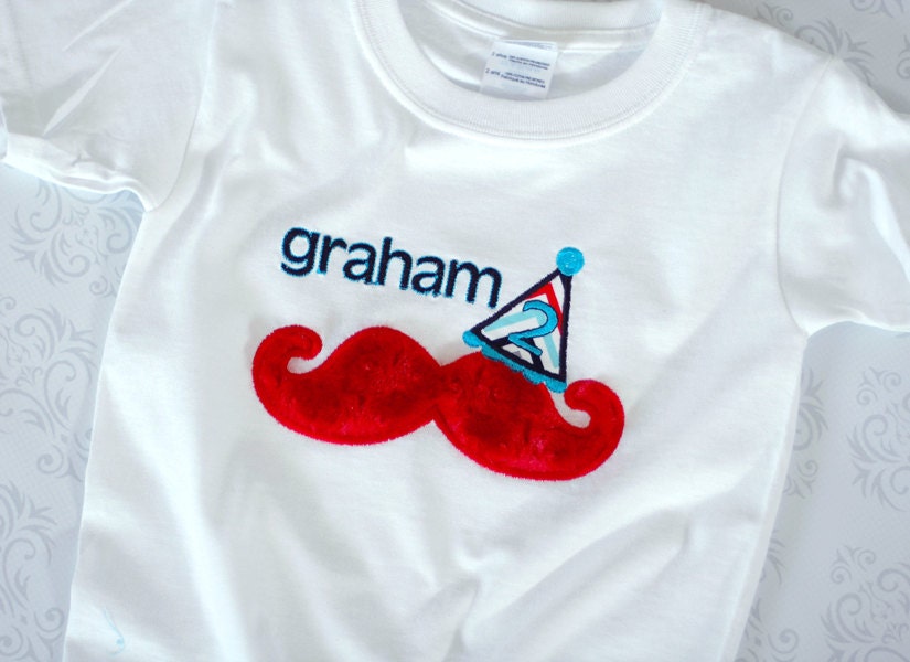 Fuzzy Minky Mustache 'Stache Personalized Birthday T-Shirt Onesie Bodysuit - Touch and Feel - Free Personalization